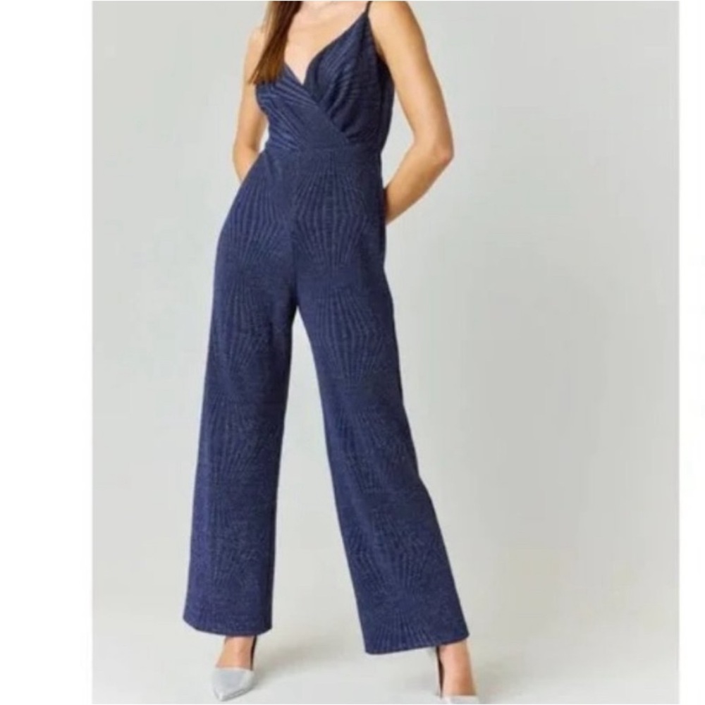 Blue Rain Francesca's  boutique Blue sparkle glitter jumpsuit size small